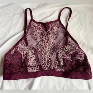 Body by Victoria Victoria’s Secret High Neck Purple & Cream Lace Mesh Bralette S